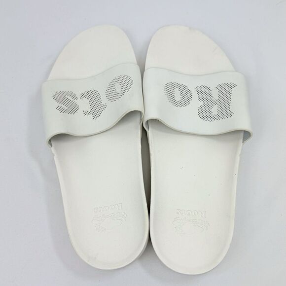 ROOTS Long Beach Pool Slide in White Perforated Spellout - Picture 8 of 11